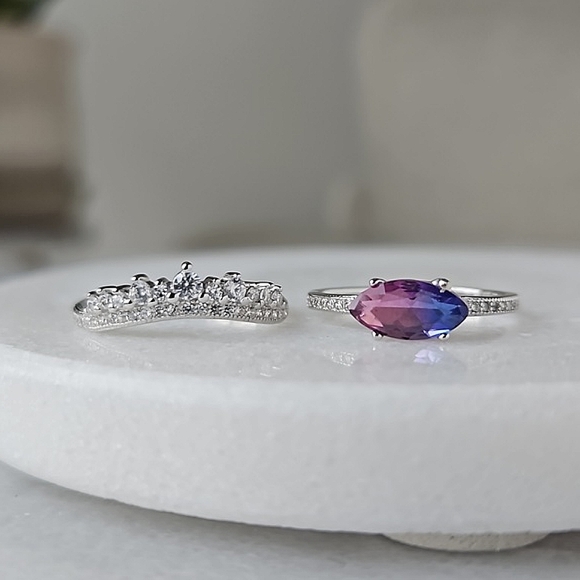 Pink & Purple marquise Gemstone Ring, real 925 Sterling Silver Charmed Aroma - Picture 2 of 4